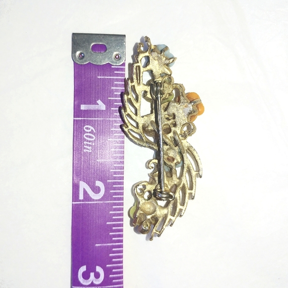 PASTEL FLOWERS BAR PIN BROOCH - MOLDED GLASS & AB RHINESTONES - Picture 5 of 6